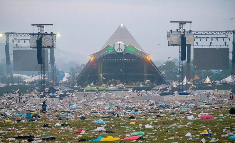 False: The image shows litter from the aftermath of the 2022 Glastonbury festival, where Greta Thunberg gave a speech on climate change.