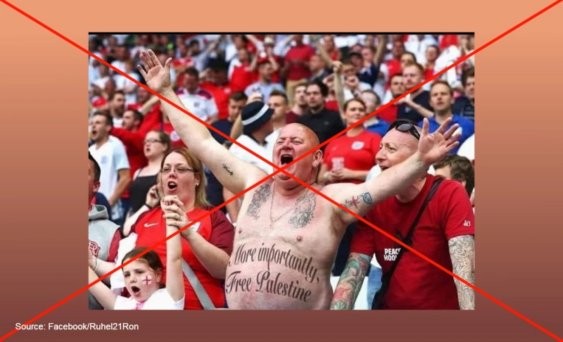 False: An England fan bore a "More importantly, free Palestine" tattoo during a FIFA World Cup 2022 match.