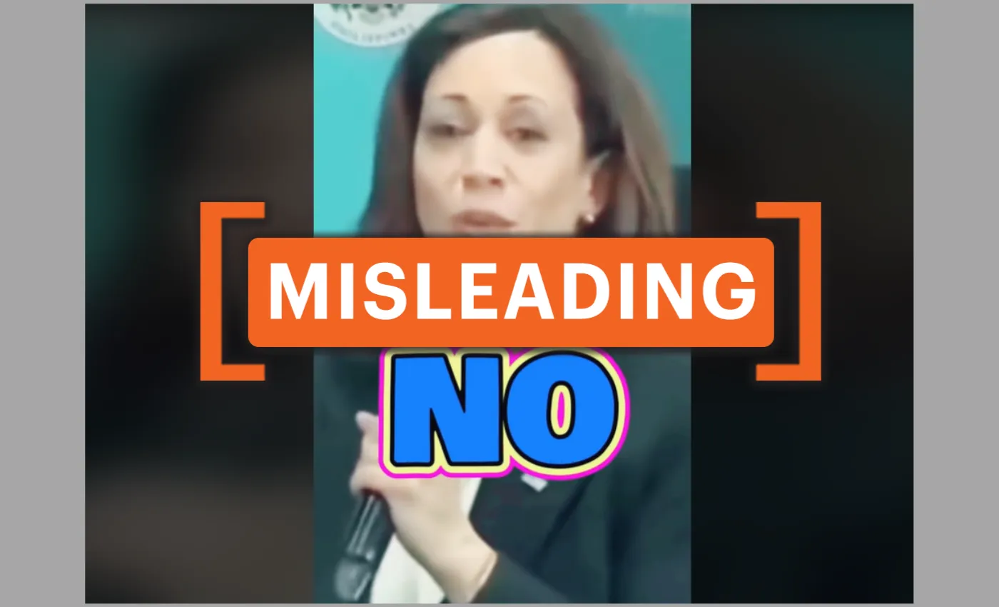 Screenshot of a TikTok iteration where Harris' speech was slowed down (Source: TikTok/ "Misleading" label added by Logically Facts)