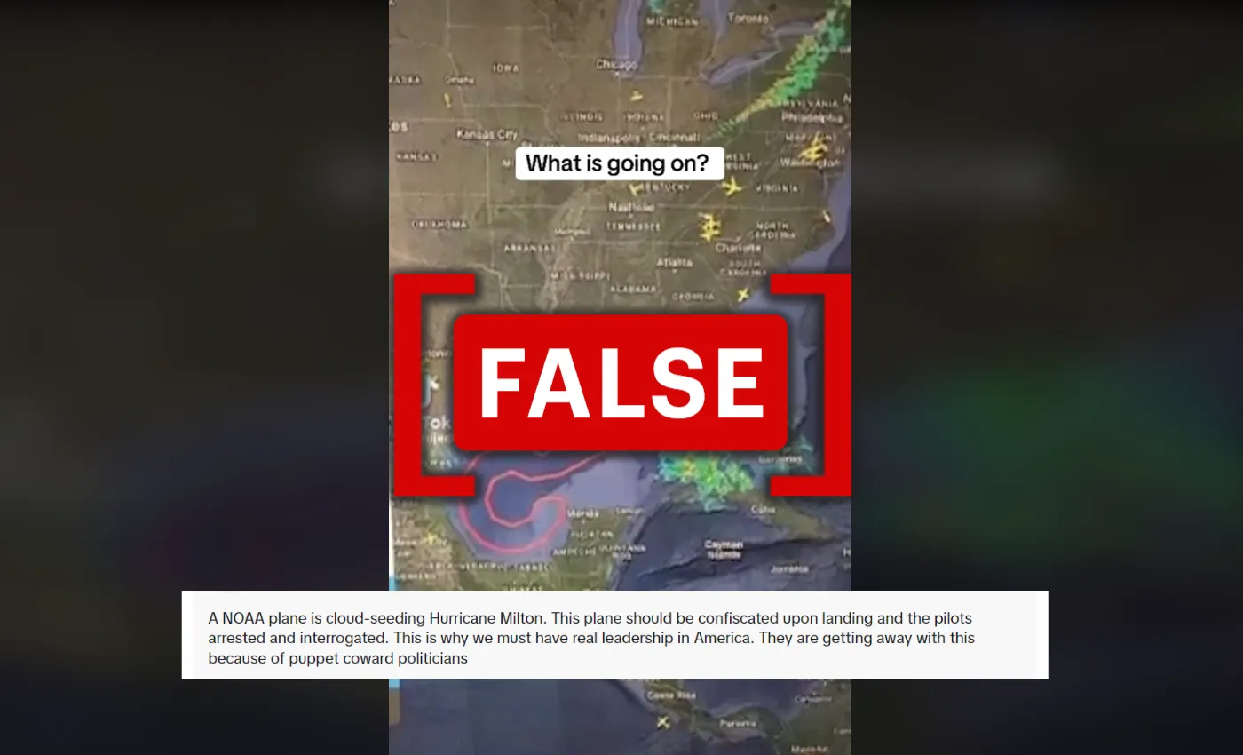 Screenshot of a video claiming cloud-seeding caused Hurricane Milton. (Source: TikTok)