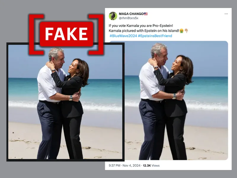 Photo of Kamala Harris hugging Jeffrey Epstein is AI-generated