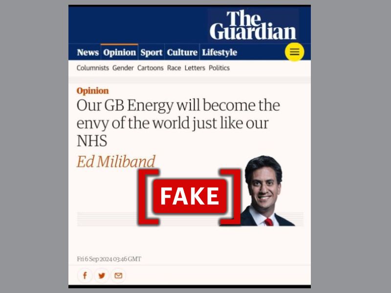 A screenshot of an article supposedly written by Ed Miliband.