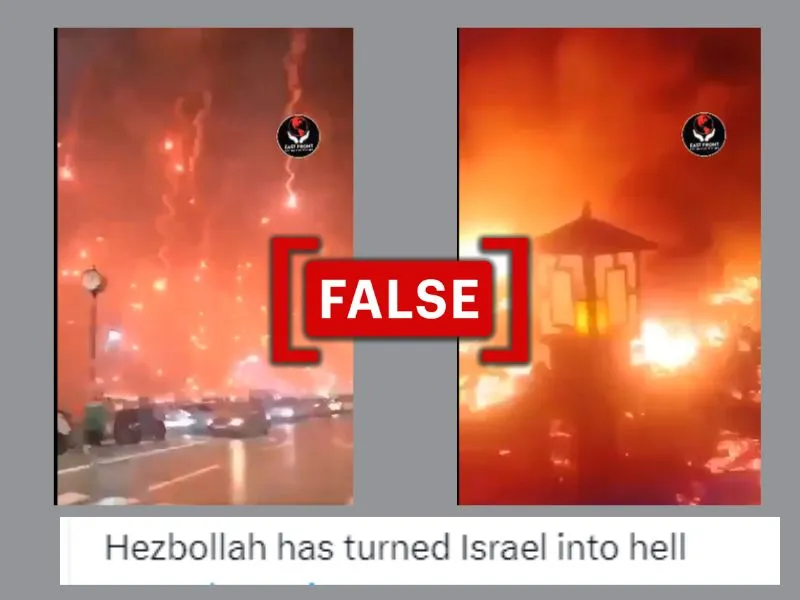 The image shows screenshots of social media posts falsely claiming that the video shows Hezbollah attack on Israel. (Source: X/Modified by Logically Facts)