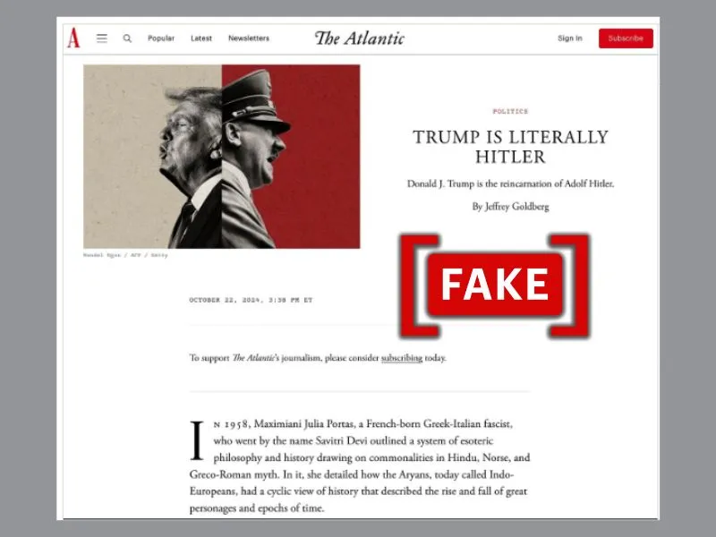 The image shows screenshots of social media posts falsely claiming that the image shows screenshot of an article by the Atlantic. (Source: X/Modified by Logically Facts)